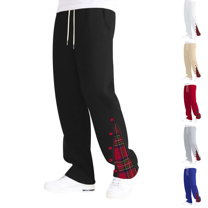 Men's comfortable casual pants with side button details and combined plaid pattern Lune London