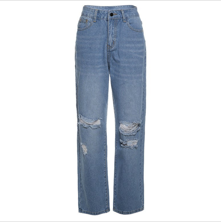 Women's loose high-waist destroyed jeans Lune London