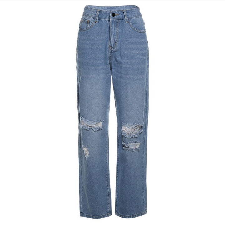 Women's loose high-waist destroyed jeans Lune London