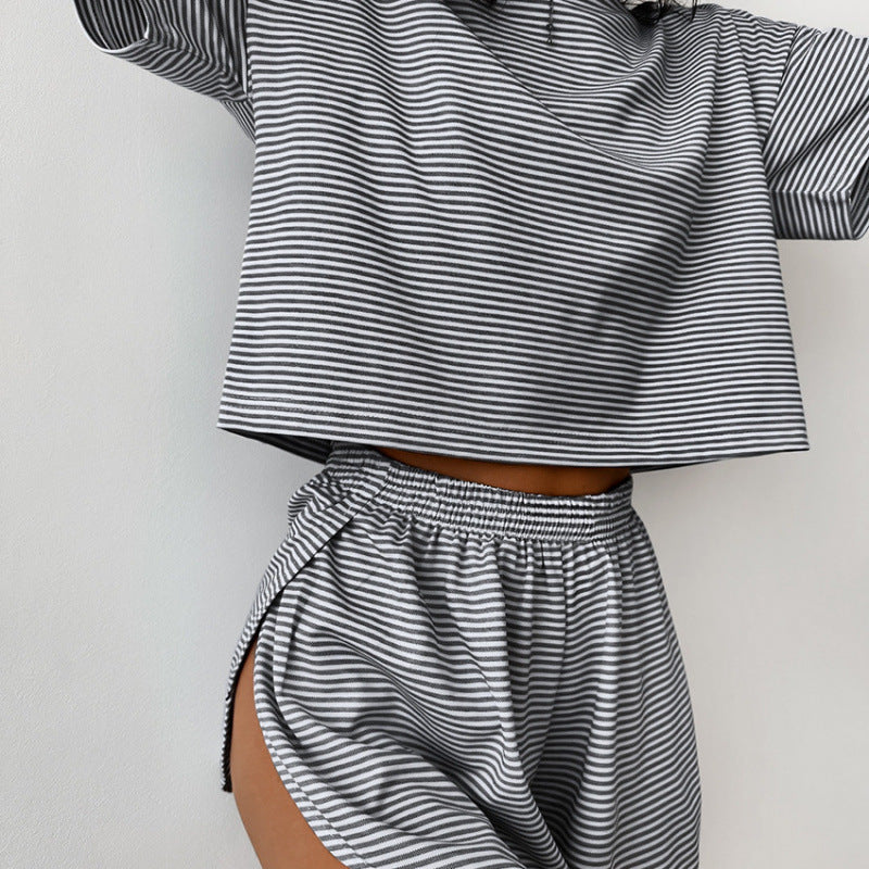 Ladies stylish casual outfit with short sleeve crop top and chic shorts