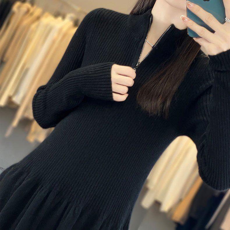 Casual knitted dress for women with high collar and zippered pockets Lune London