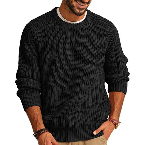 Men's Chunky Knit Pullover with Round Neck and Casual Fit Lune London