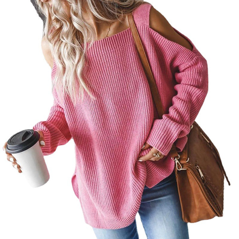Knitted sweater for women with asymmetrical neckline and casual cut-out design Lune London