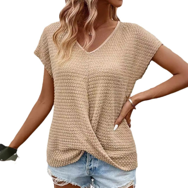 Casual women's V-neck t-shirt with structured fabric Lune London