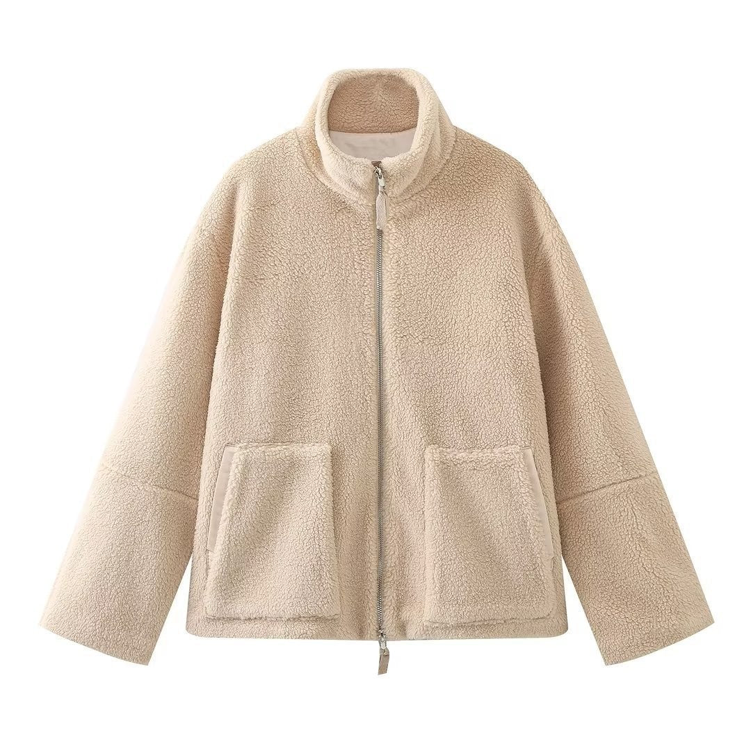 Cozy fleece jacket for women with high collar and practical pockets Lune London