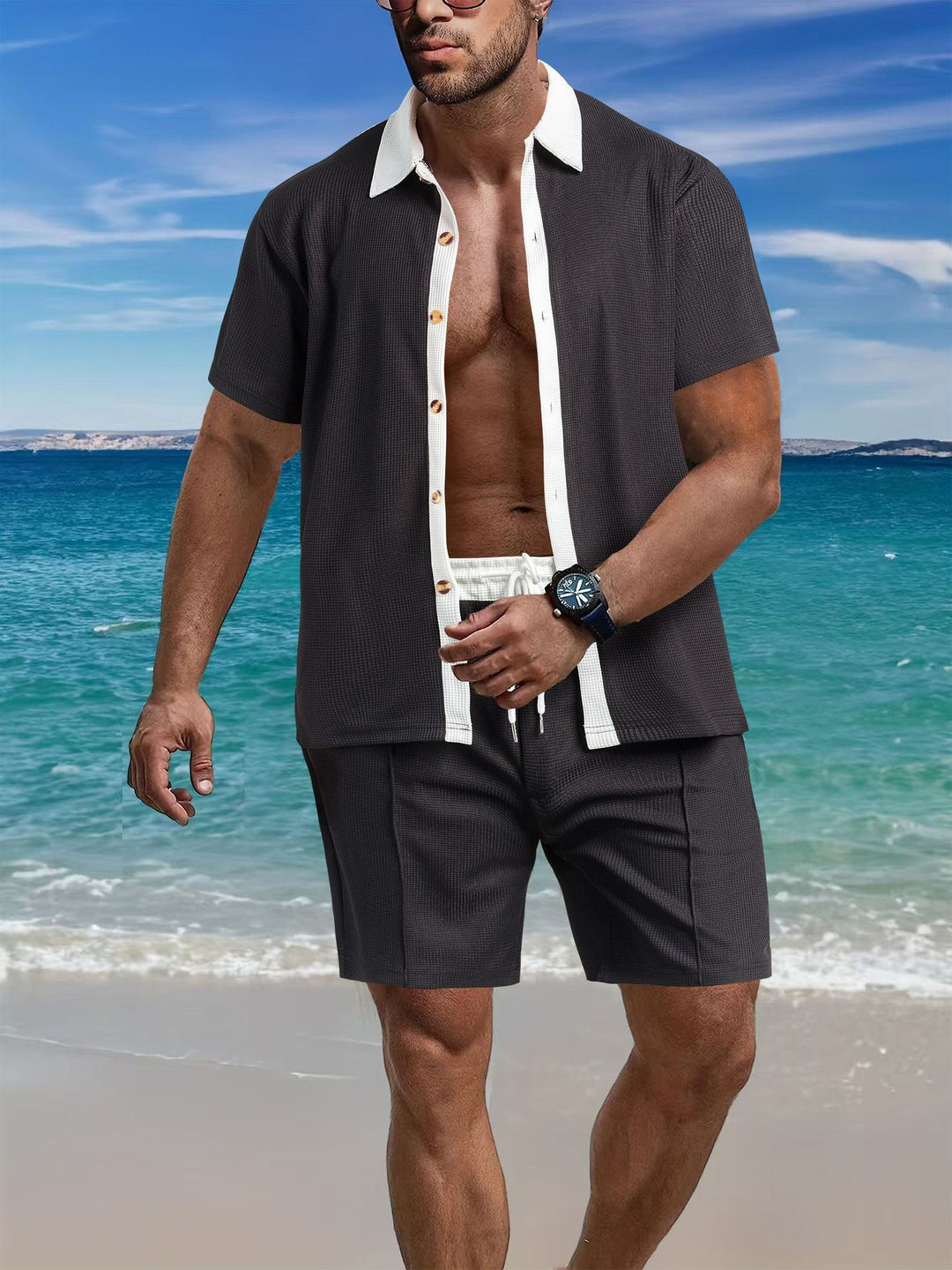 Men's casual short-sleeve shirt and structured design shorts Lune London