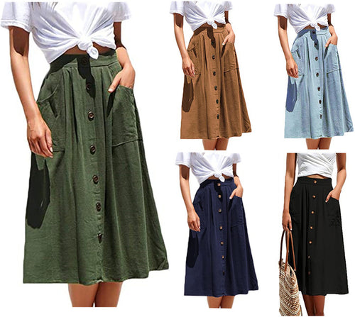 A-Line Button Front Skirt for Women with Pockets Lune London