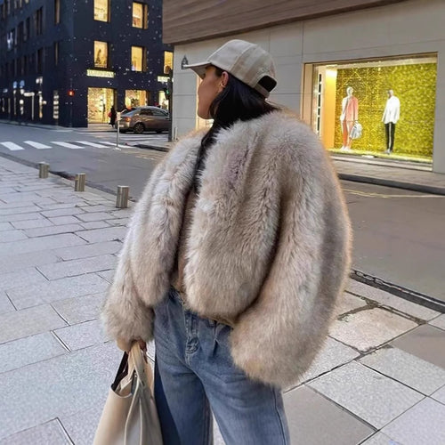Ladies luxurious plush jacket with V-neck Lune London
