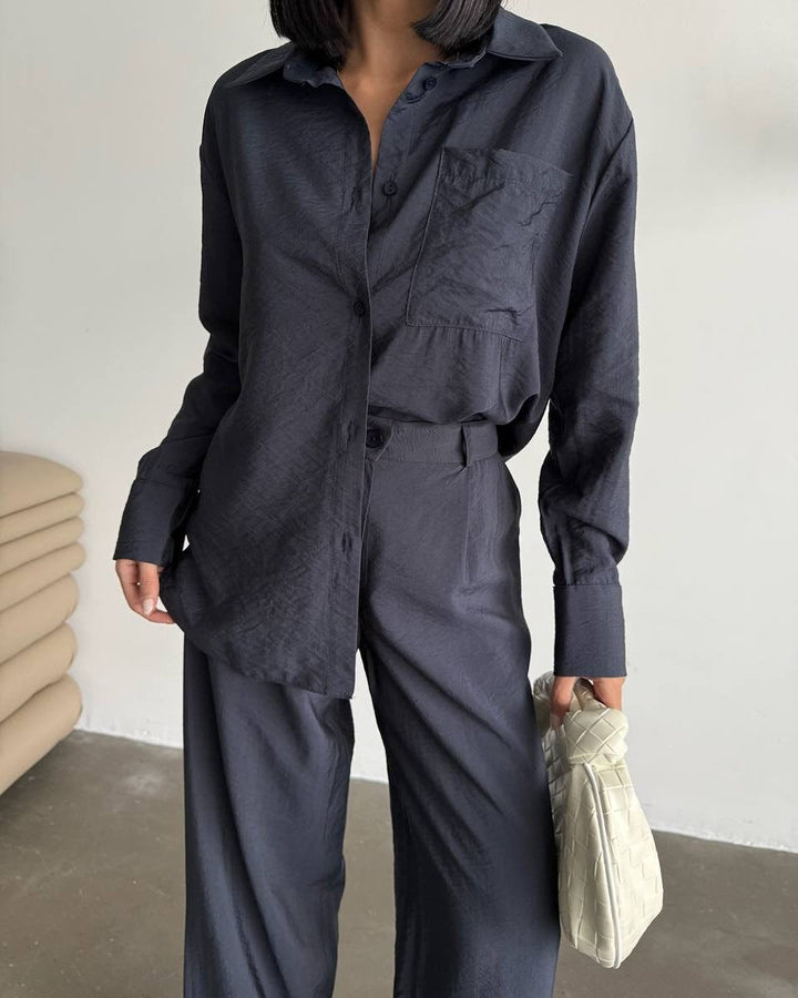 Women's Long-Sleeved Silk Shirt with Fine Structure Lune London