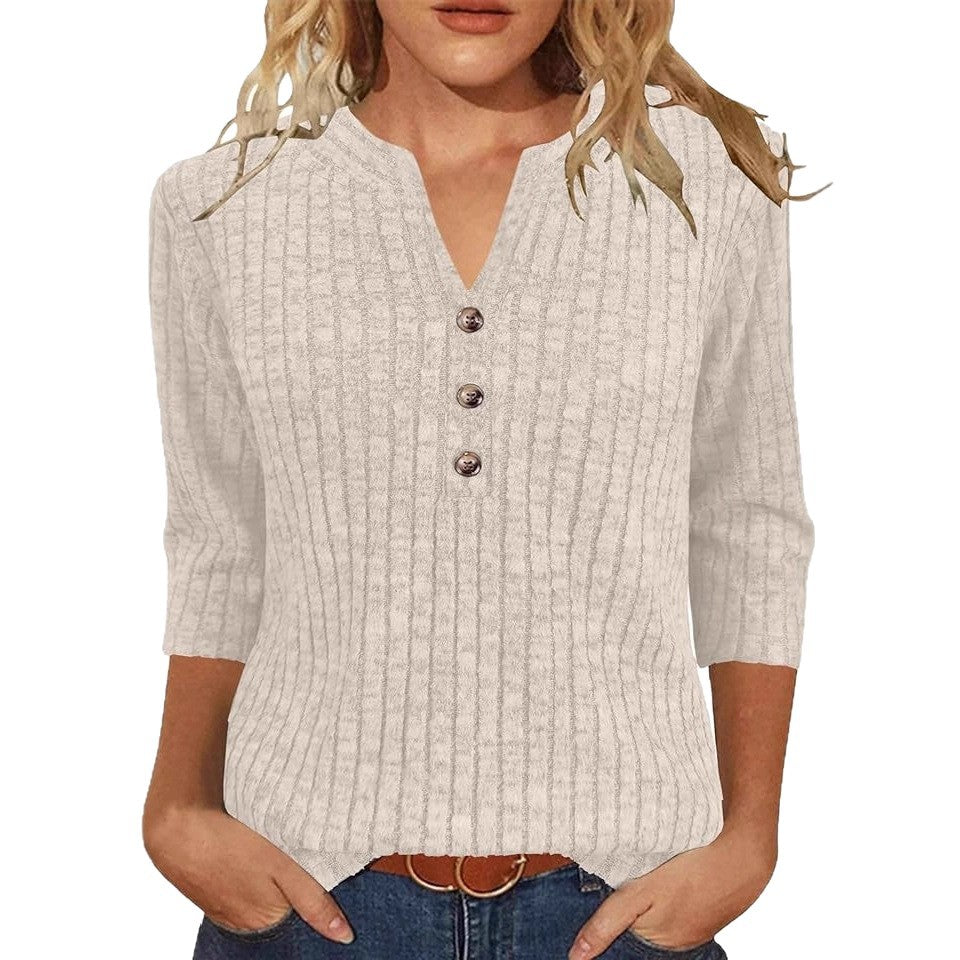 Pull en tricot féminin avec fermeture à boutons décoratifs et motif côtelé moderne Chic & Stil