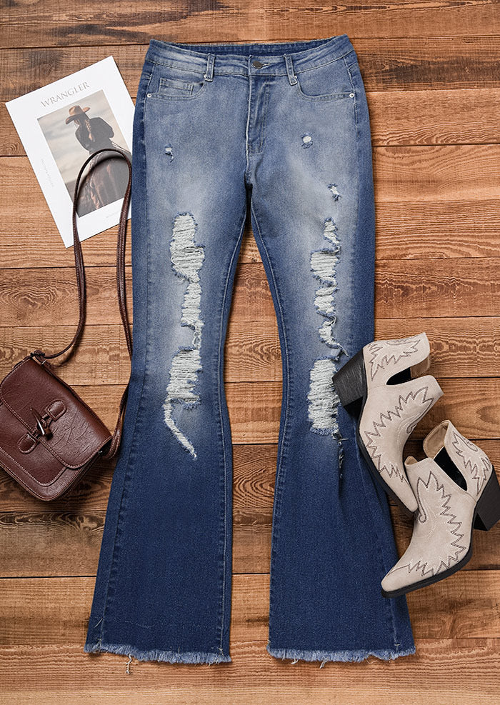 Women's flared jeans with distressed effects and frayed hem Lune London