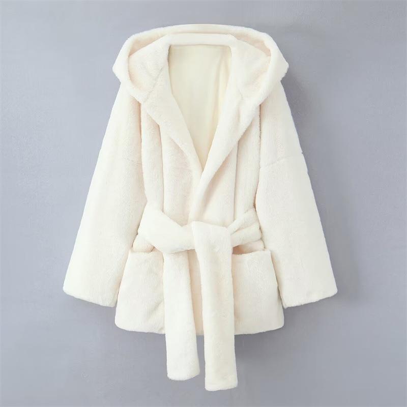 Women's hooded jacket made of soft material with adjustable belt and practical pockets Lune London