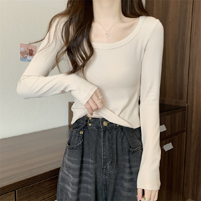 Ladies fitted long sleeve shirt with wide neckline Chic & Stil