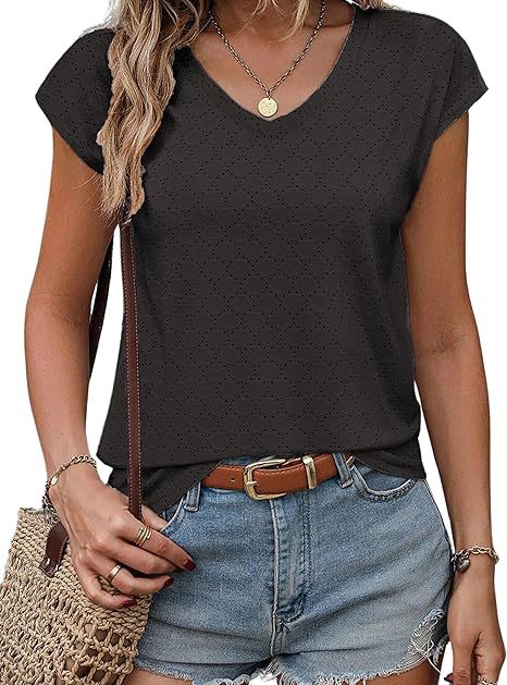 Women V-neck short sleeve T-shirt with textured design Lune London