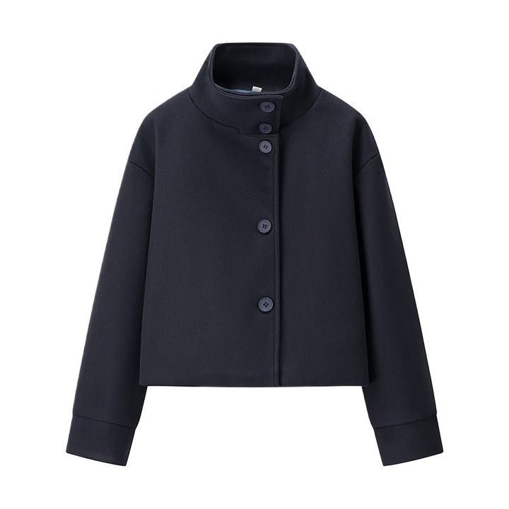 Transitional jacket for women with high collar and button details Lune London