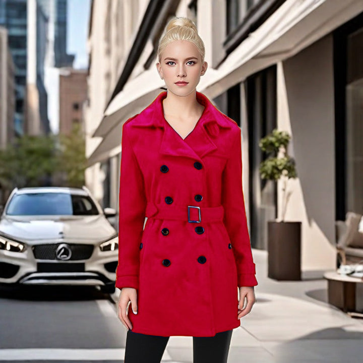 Women Elegant Trench Coat with Belt and Contrasting Buttons Lune London