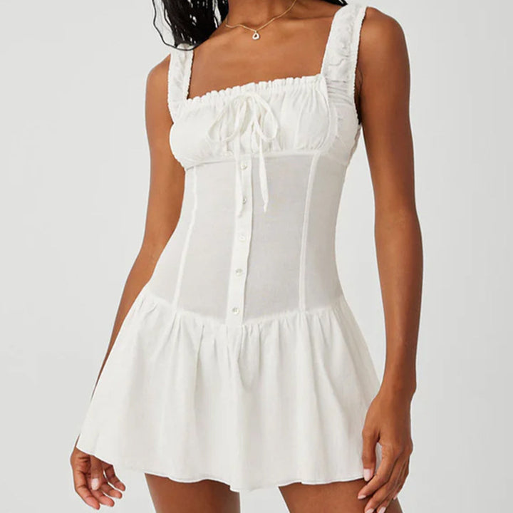 Lune London Mini dress for women with ruffle details and decorative bow