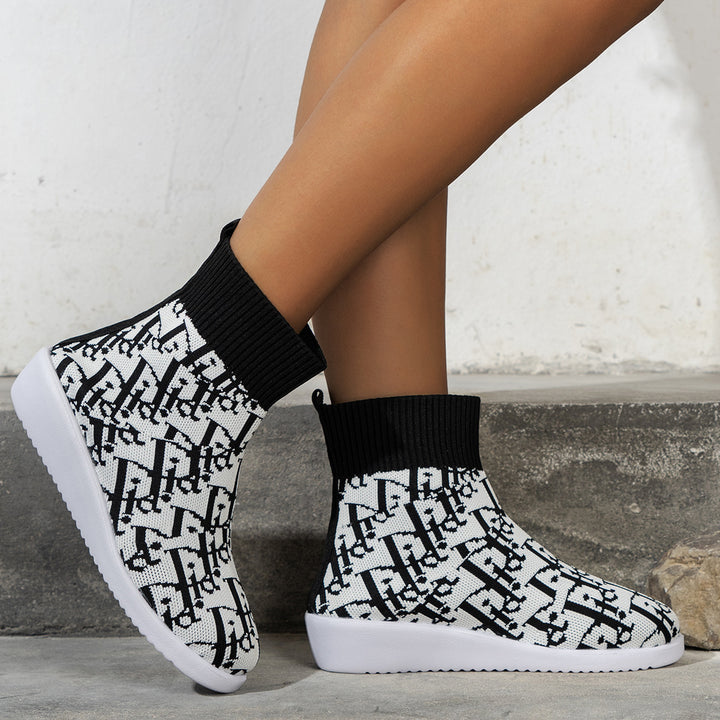 Fashionable synthetic boots for women with creative pattern and elastic shaft Lune London