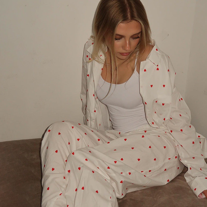 Comfortable night pants for ladies with hearts Lune London