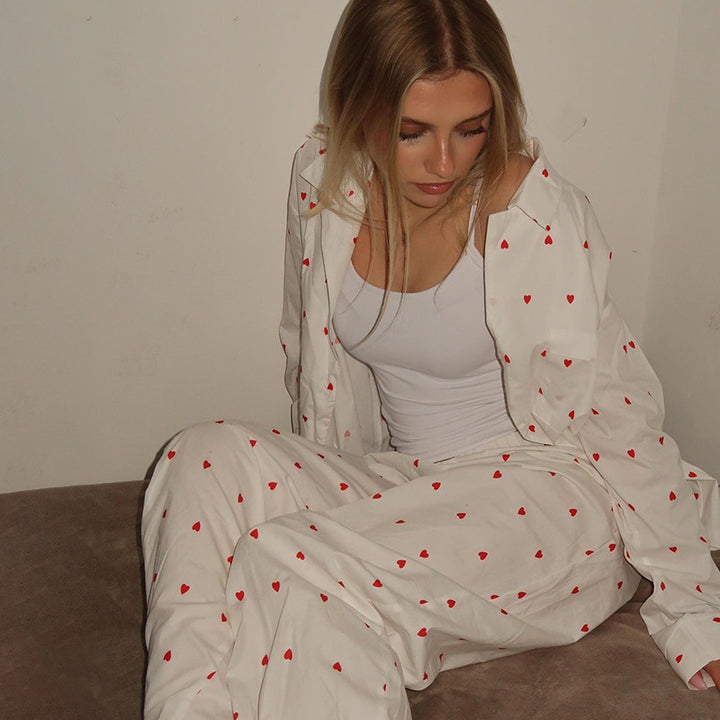 Comfortable night pants for ladies with hearts Lune London