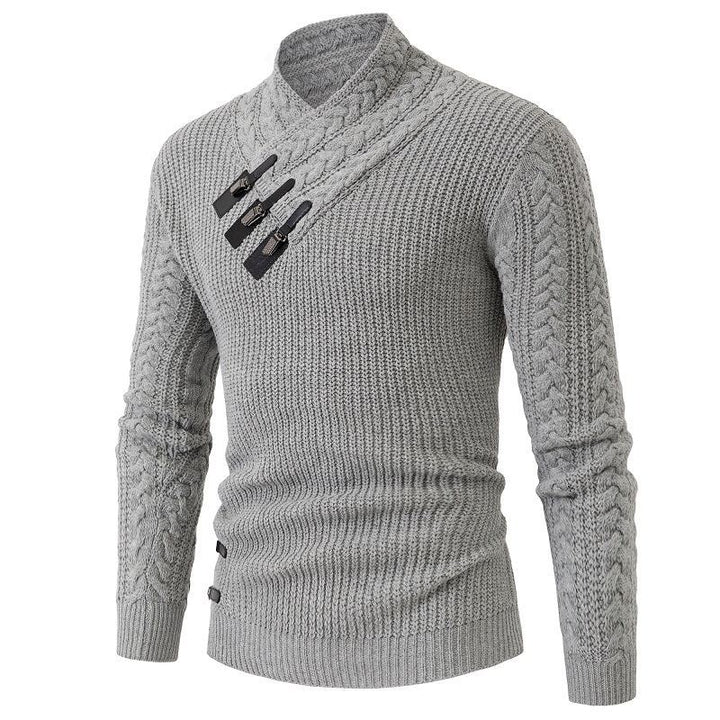 Knitted sweater for men with asymmetrical collar and decorative zipper Lune London