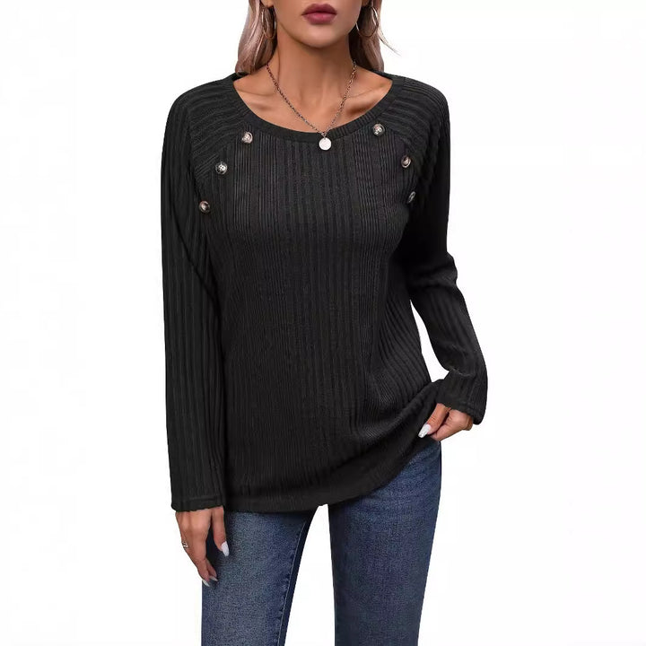 Knit top for women with trendy ribbed design and decorative button details Lune London