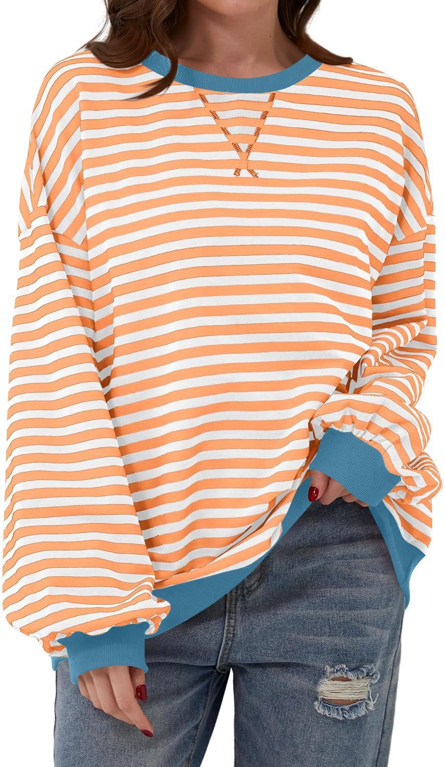 Casual striped sweater for women with flared sleeves and contrasting edges Lune London