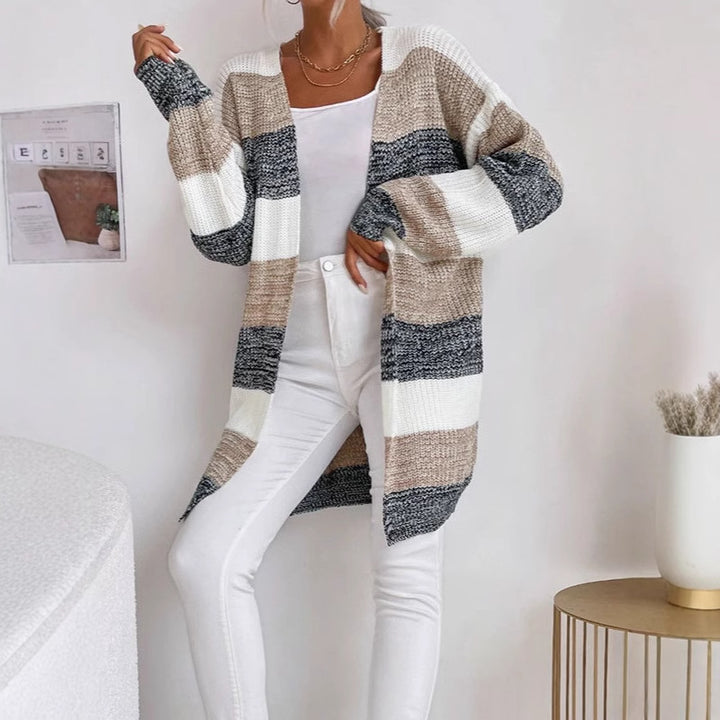 Cardigan tricot femme avec un motif rayé décontracté et une coupe ouverte Chic & Stil