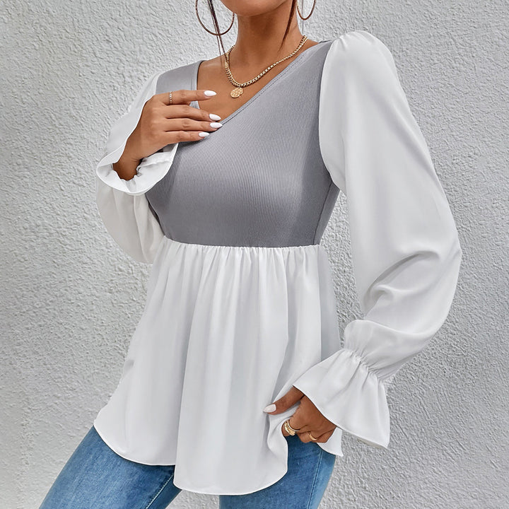 Ladies elegant top with asymmetrical V-neck and puff sleeves Lune London