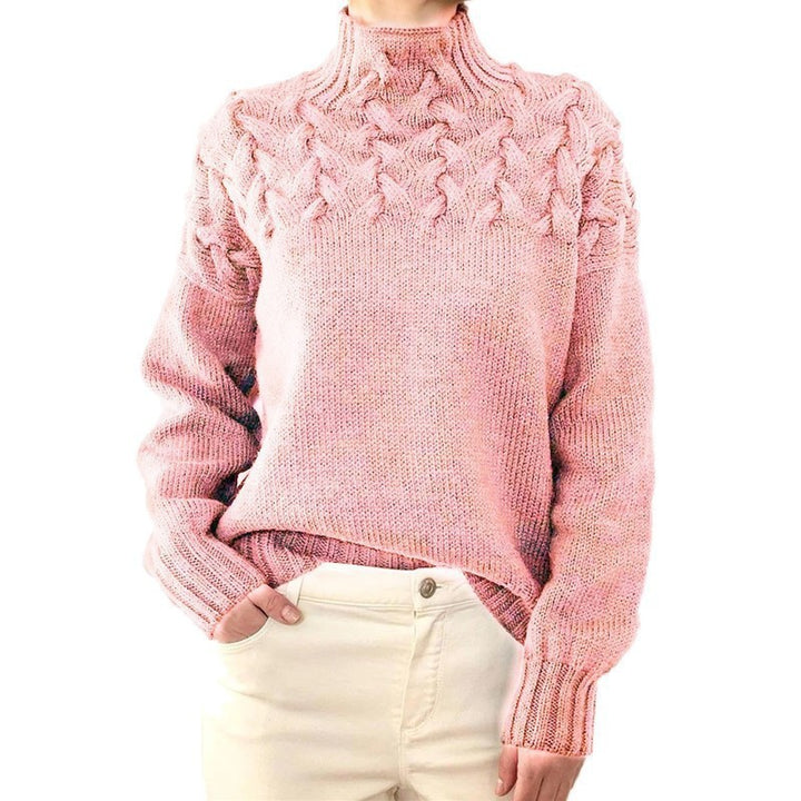 Knit sweater for women with high collar and trendy twisted pattern Lune London