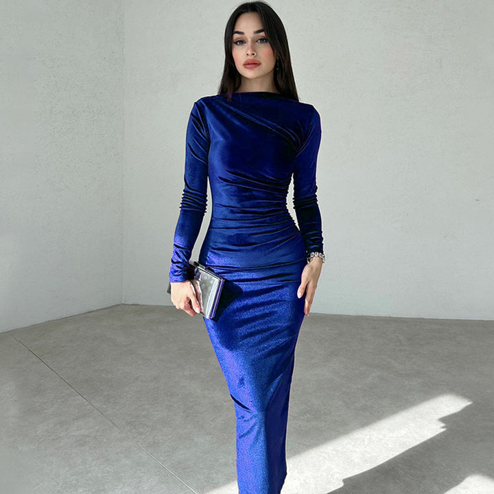 Women Elegant Long Dress with Long Sleeves and Ruched Design Lune London