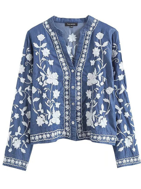 Embroidered blouse for women with fine ruffle details Lune London