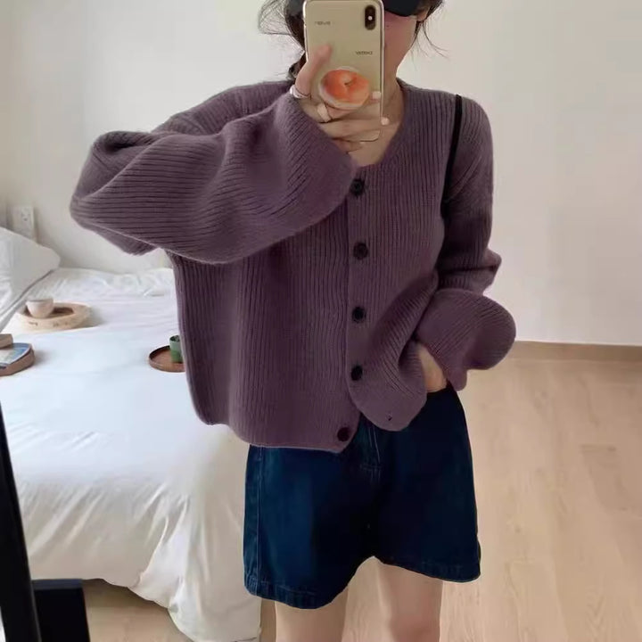 Thick knit jacket for women with button closure and wide sleeves Lune London