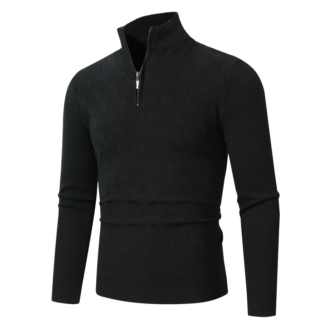 Trendy knitted sweater for men with half-zip and textured design Lune London