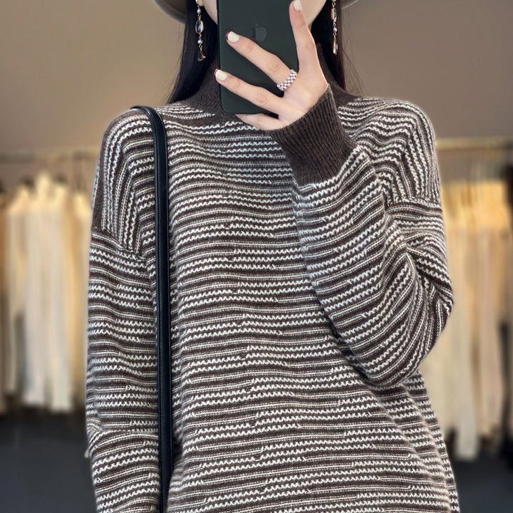 Pull en tricot pour femmes avec un motif à rayures moderne et des trous pour les pouces confortables Lune London
