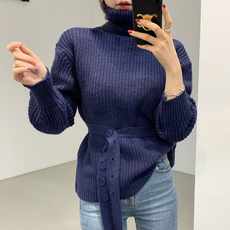Pull en tricot décontracté pour femmes avec ceinture à la mode Chic & Stil