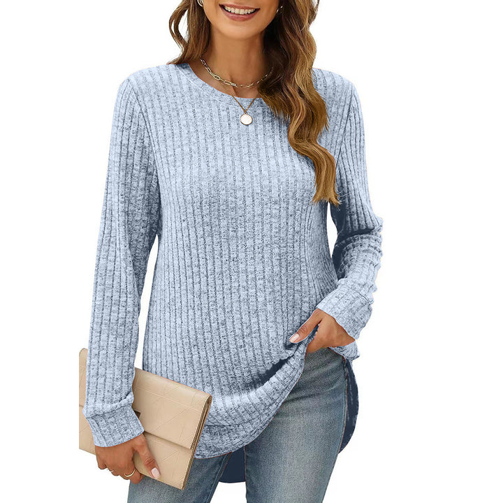 Lune London Women's Casual Long Sleeve Structured Knit T-Shirt