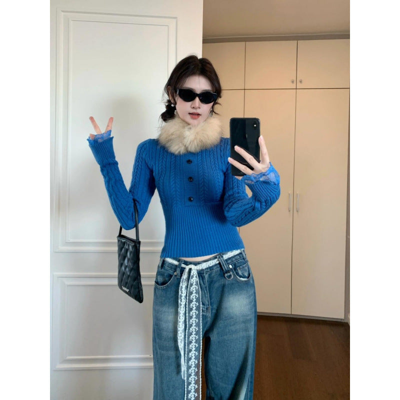 Pull en tricot pour femmes avec un motif de cable sophistiqué et des manches en dentelle romantiques Chic & Stil