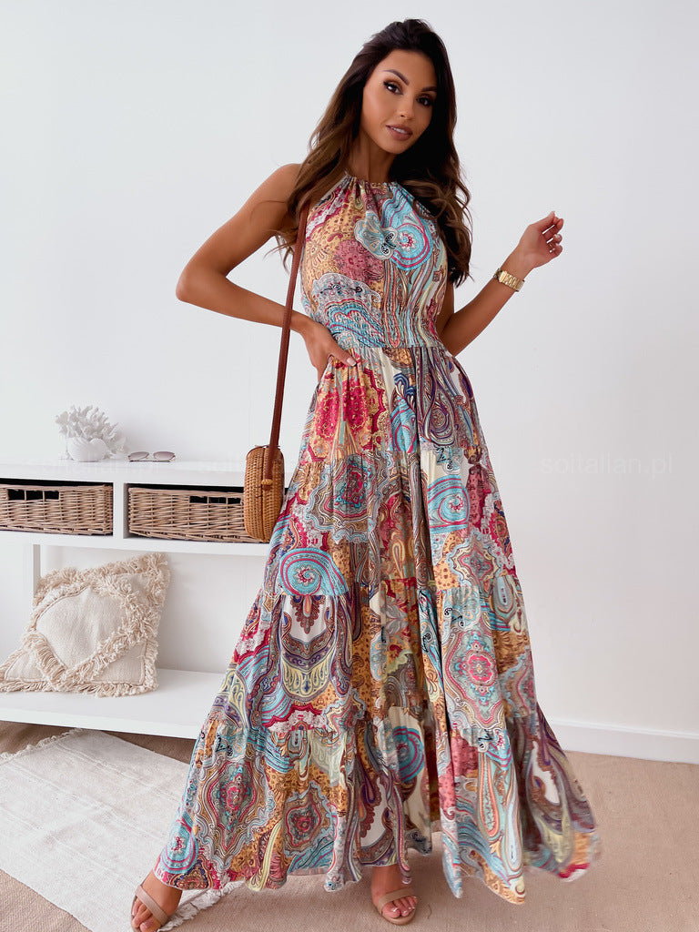 Maxi dress for women in boho style with a scoop neck and flowy skirt Lune London
