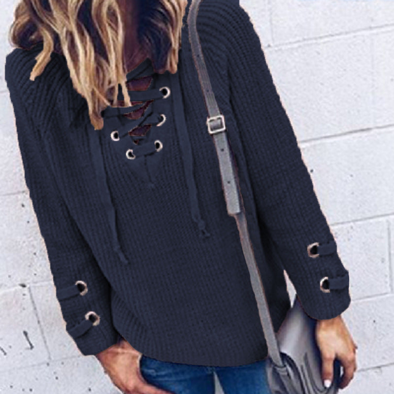 Casual knit sweater for women with decorative lace design and loose sleeves Lune Londonl