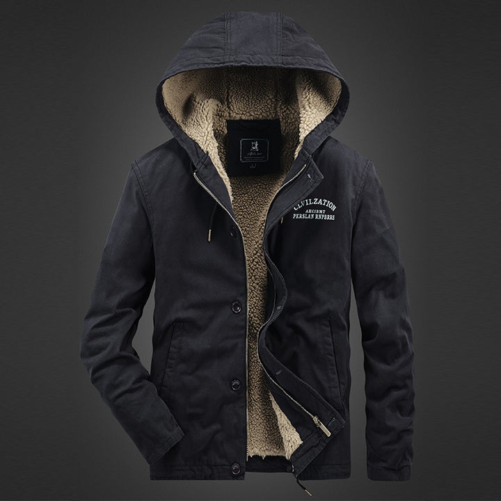 Technical transition jacket for men with warming teddy inner lining Lune London