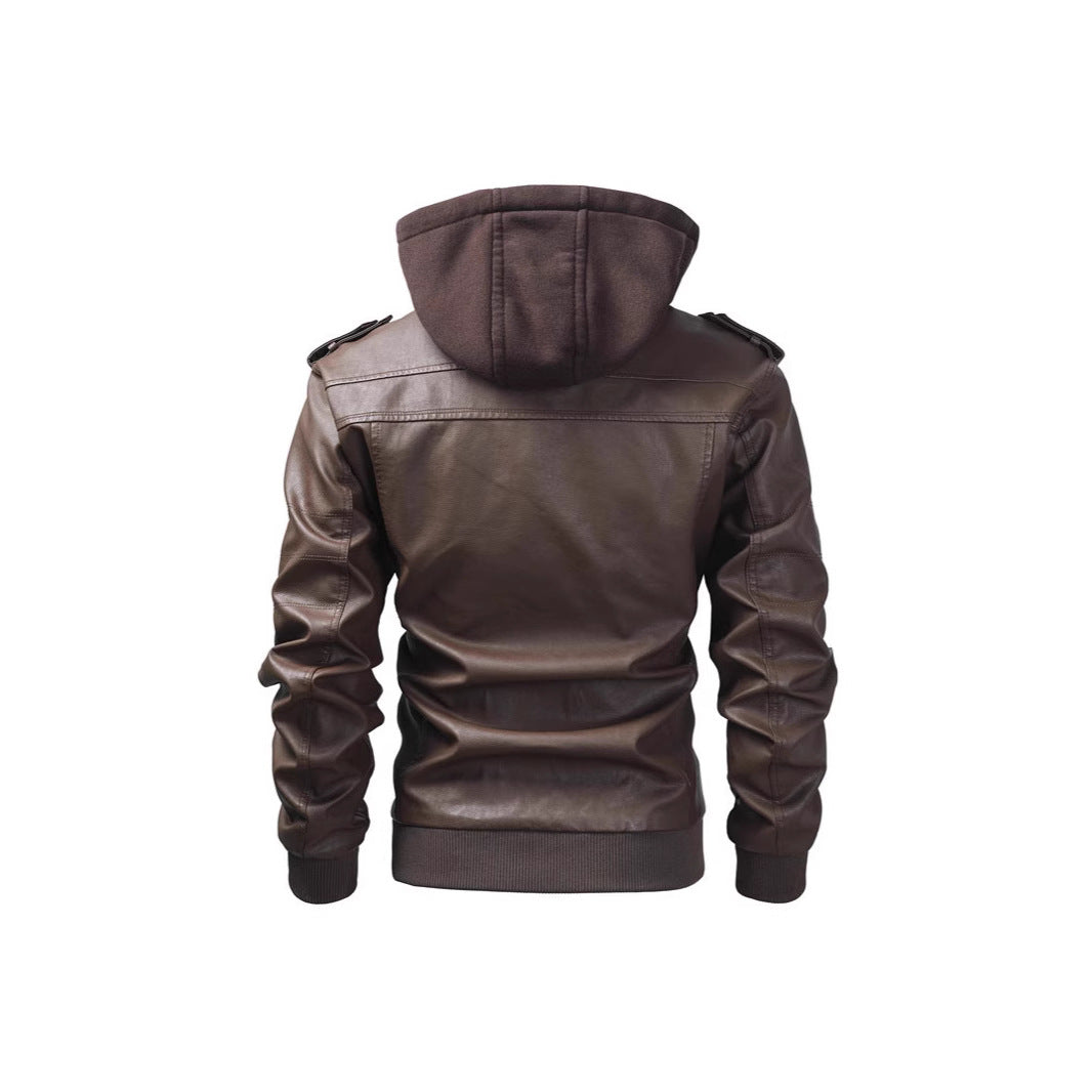 Men's faux leather jacket with removable hood and multifunction pockets Lune London