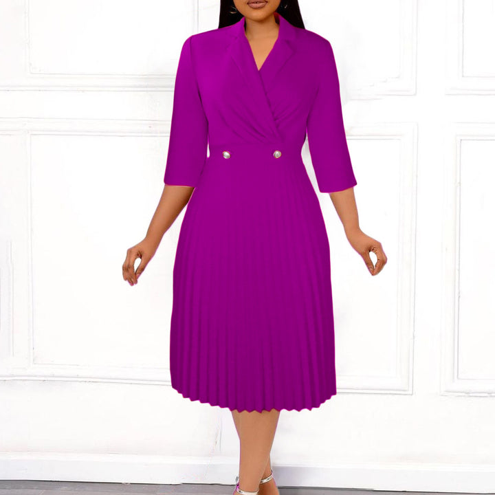 Elegant women's wrap dress with pleated design and chic office collar.