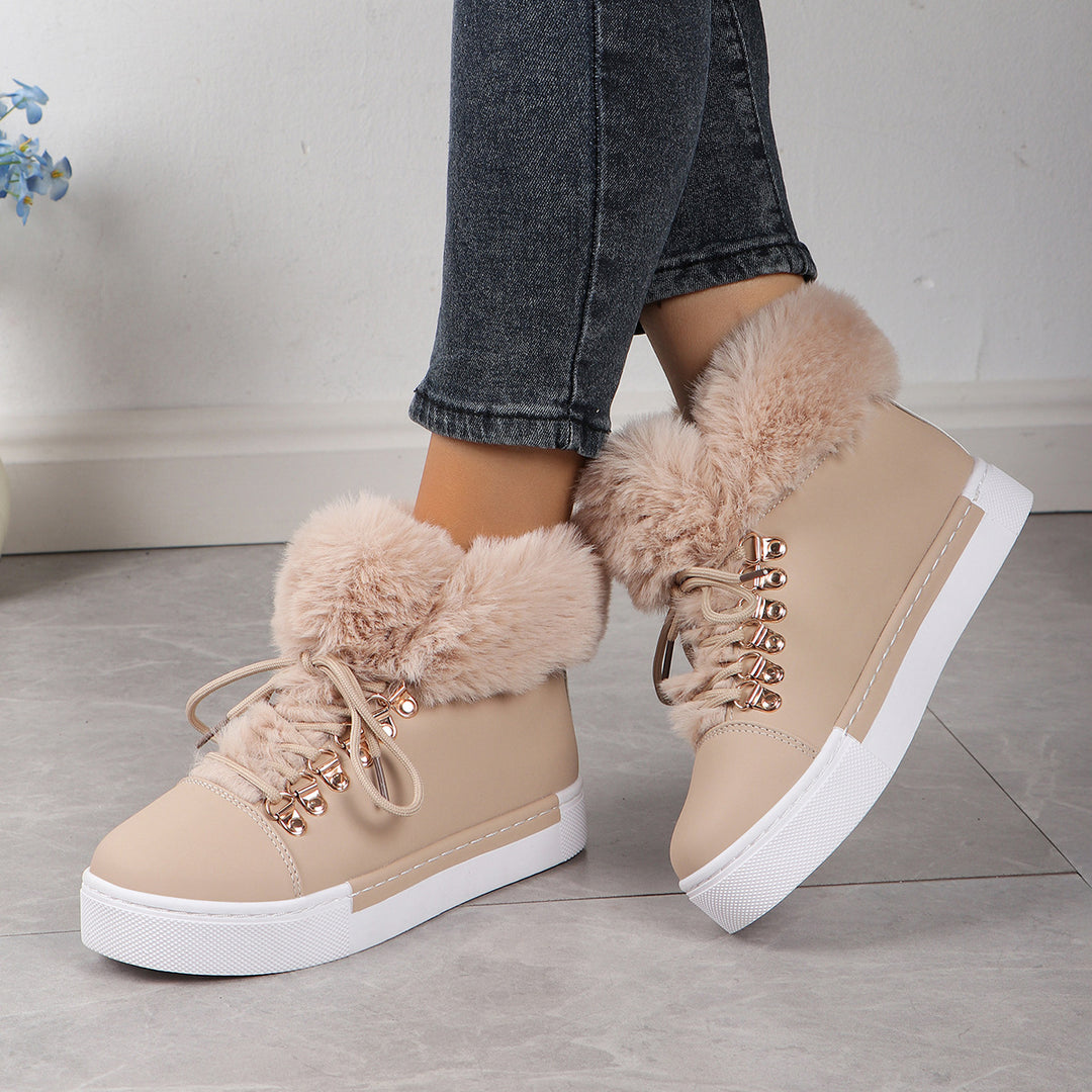 Ladies Plush Sneakers with Warm Lining and Fashionable Laces Lune London
