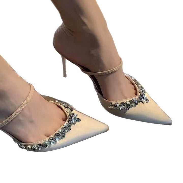 Elegant Ladies Back Strap Heels with Chic Rhinestone Ornaments and Style