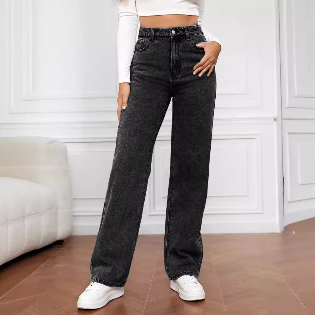 Ladies high-cut denim jeans with wide leg Lune London