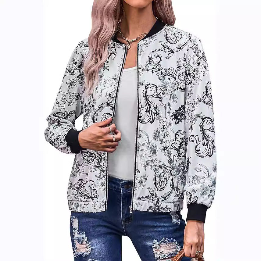 Women's bomber jacket with floral pattern and elastic edges Lune London