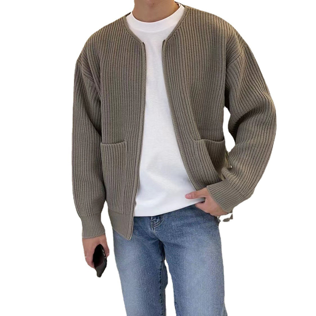Chunky knit jacket for men with voluminous sleeves and high collar Lune London