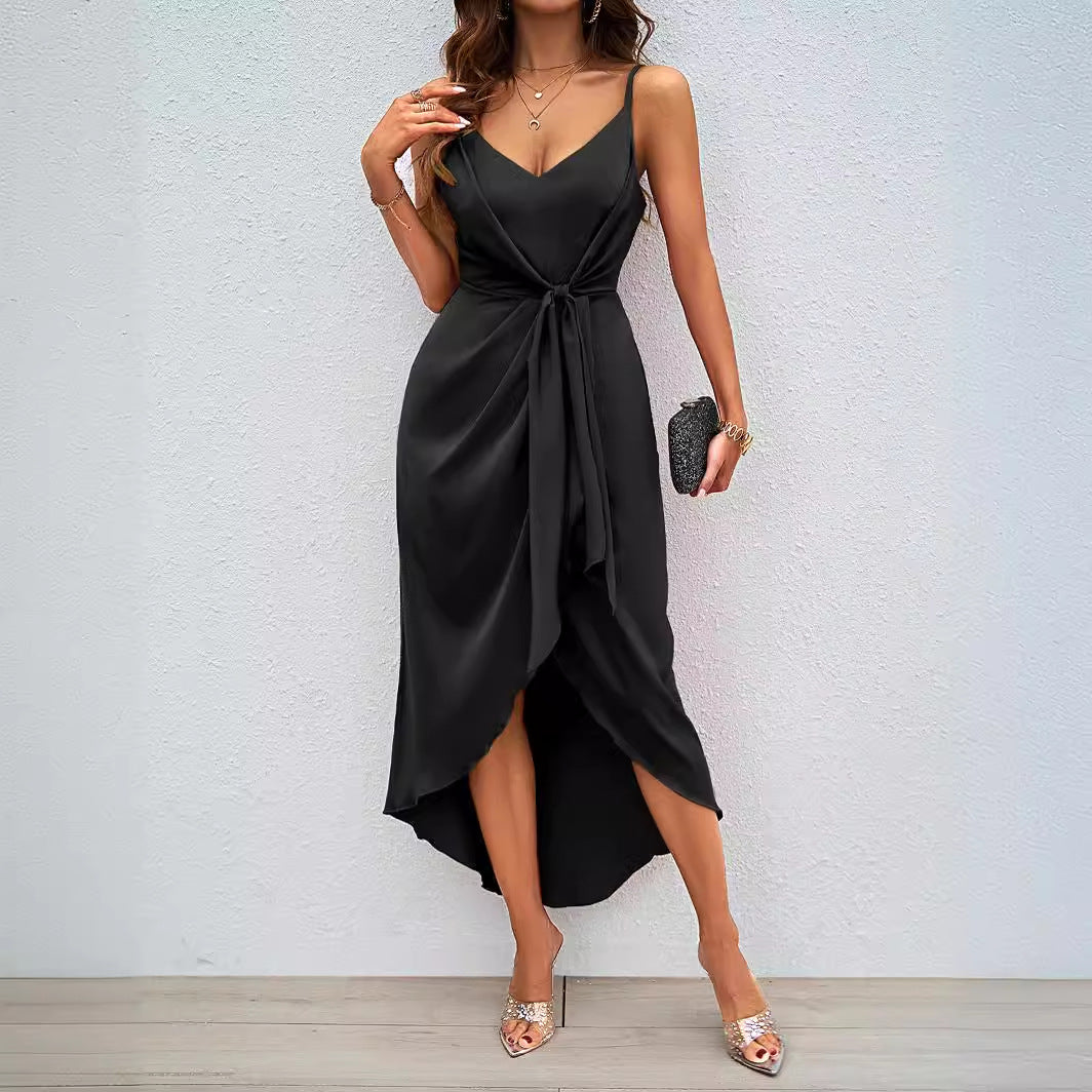 Elegant dress for women with a delicate V-neckline and an asymmetrical hem Chic & Stil