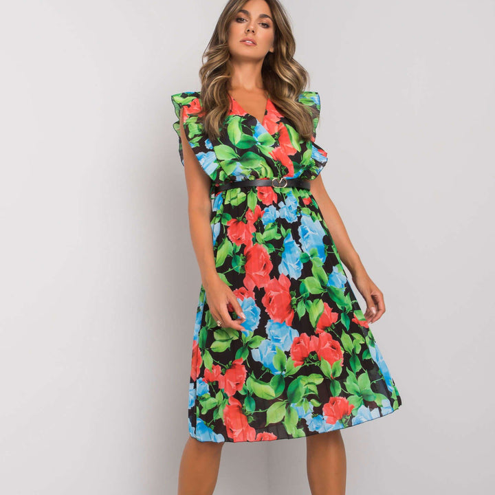 Lune London Floral Print Ruffled Sleeve Midi Dress for Women